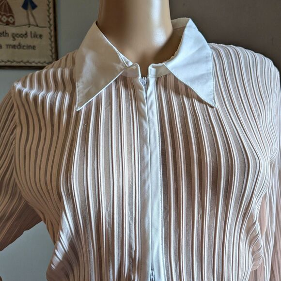 Vintage Y2K Liz Claiborne Blouse Zip Front Pink Striped Mesh Plus Size 1X Petite - Picture 5 of 11